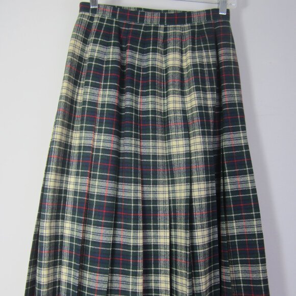 Vtg Pendleton Women XS Green Ivory Red Tartan Plaid Wool Kilt 26" Waist Skirt - Picture 4 of 10